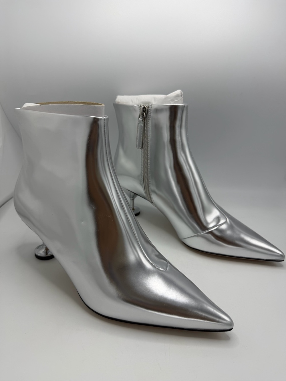 Kate Spade Garnish Silver Pump Bootie Size 7.5 NEW Pointed Toe ankle Boots